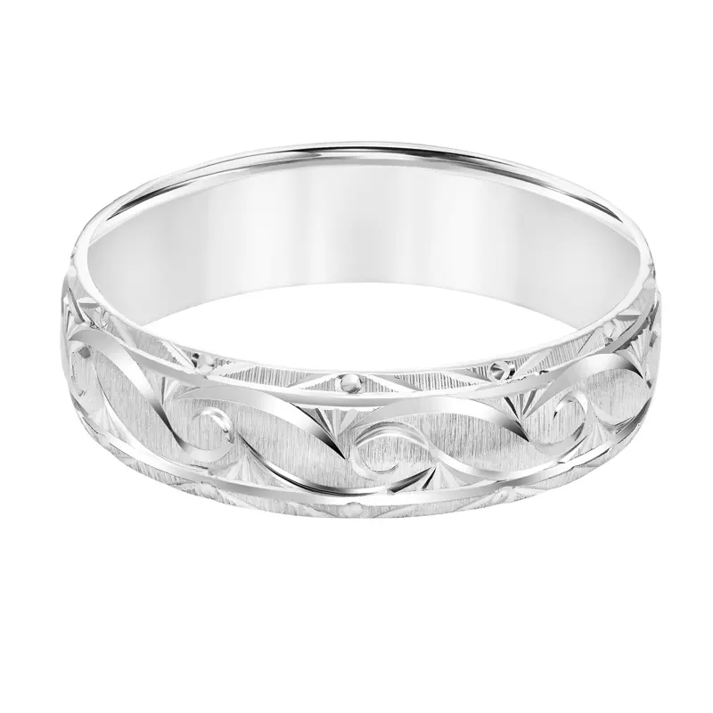 14K White Gold Low Dome Swiss Cut Design Wedding Band (6mm)