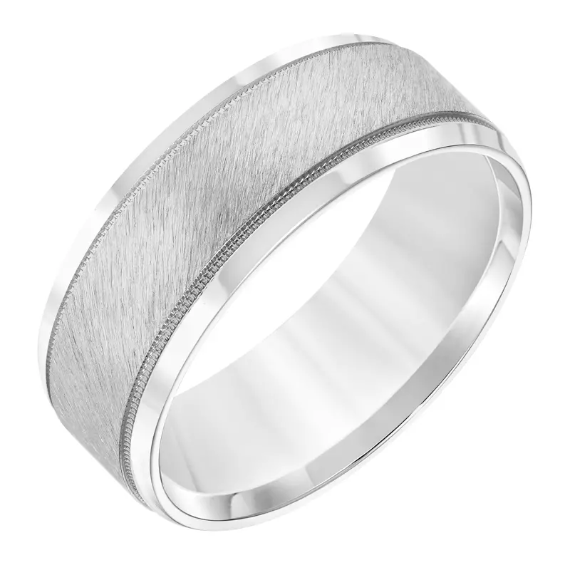 14K White Gold Satin Finish Milgrain Wedding Band (8mm)