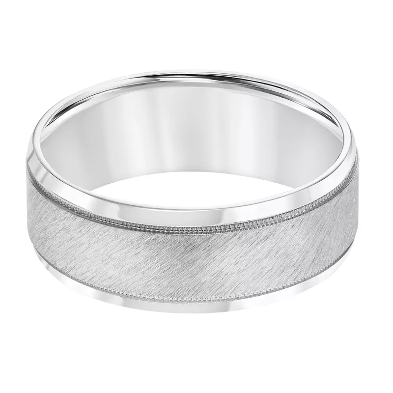 14K White Gold Satin Finish Milgrain Wedding Band (8mm)