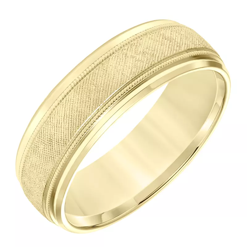14K Yellow Gold Step Edge Florentine Finish Wedding Band (7mm)
