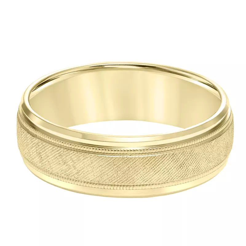 14K Yellow Gold Step Edge Florentine Finish Wedding Band (7mm)