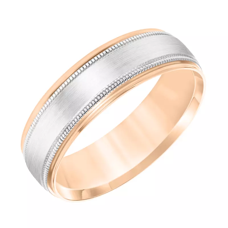 14K Rose Gold Brushed Finish Center Milgrain Wedding Band (6.5mm)