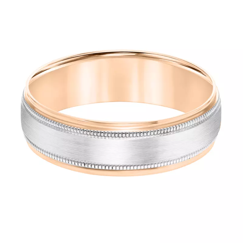 14K Rose Gold Brushed Finish Center Milgrain Wedding Band (6.5mm)