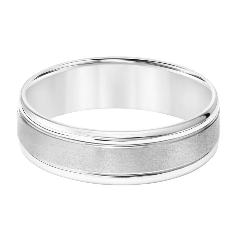 14K White Gold Brushed Finish Polished Edge Wedding Band (6.5mm)