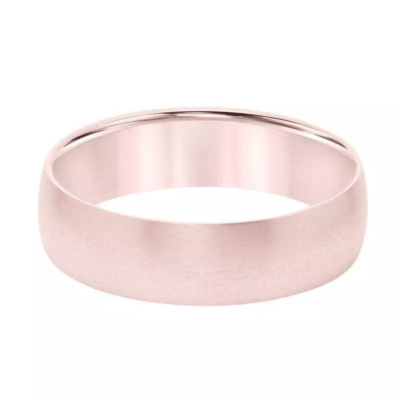 14K Rose Gold Low Dome Brushed Flat Edged Wedding Band (6mm)