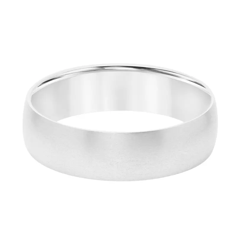 14K White Gold Low Dome Brushed Flat Edged Wedding Band (6mm)