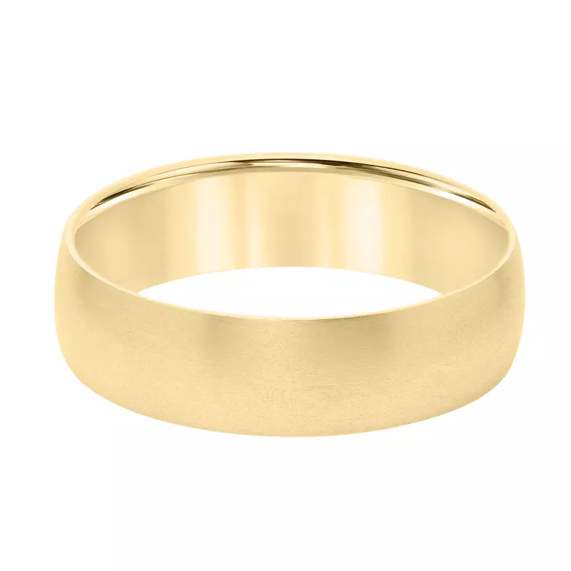 14K Yellow Gold Low Dome Brushed Flat Edged Wedding Band (6mm)