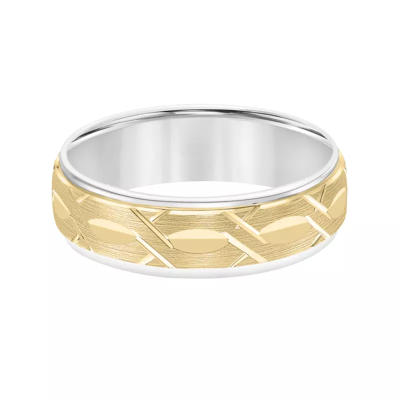 14K Yellow Gold Two-Tone Carved Brush Swiss Cut Band (6.5mm)