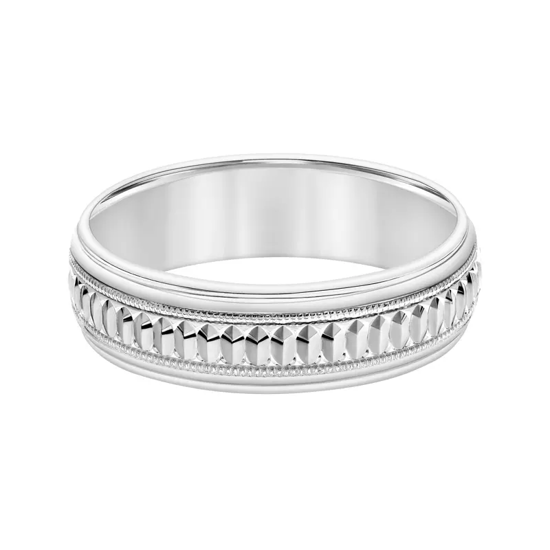 14K White Gold Low Dome Carved Band With Swiss Cut And Milgrain (6.5mm)