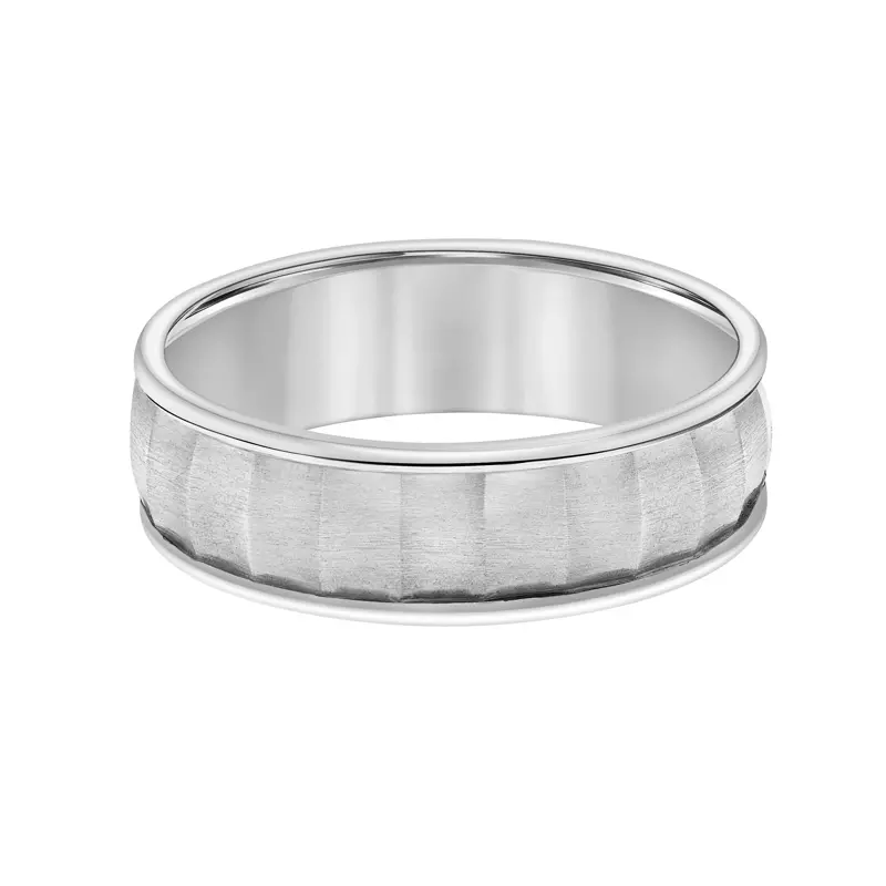 14K White Gold Brushed Scalloped Pattern Carved Band (6.5mm)