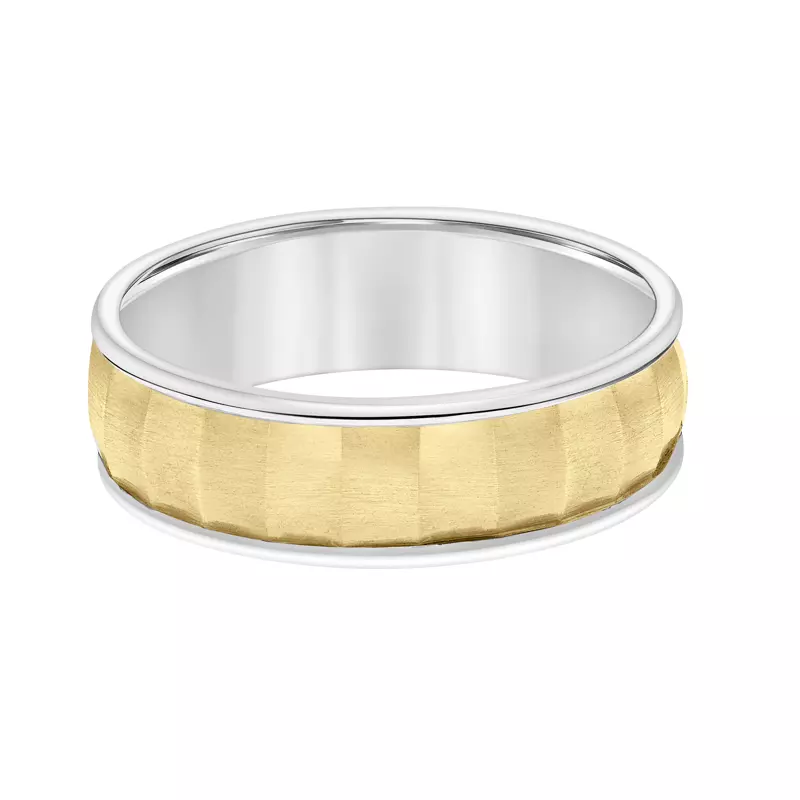 14K Yellow Gold Brushed Scalloped Pattern Carved Band (6.5mm)