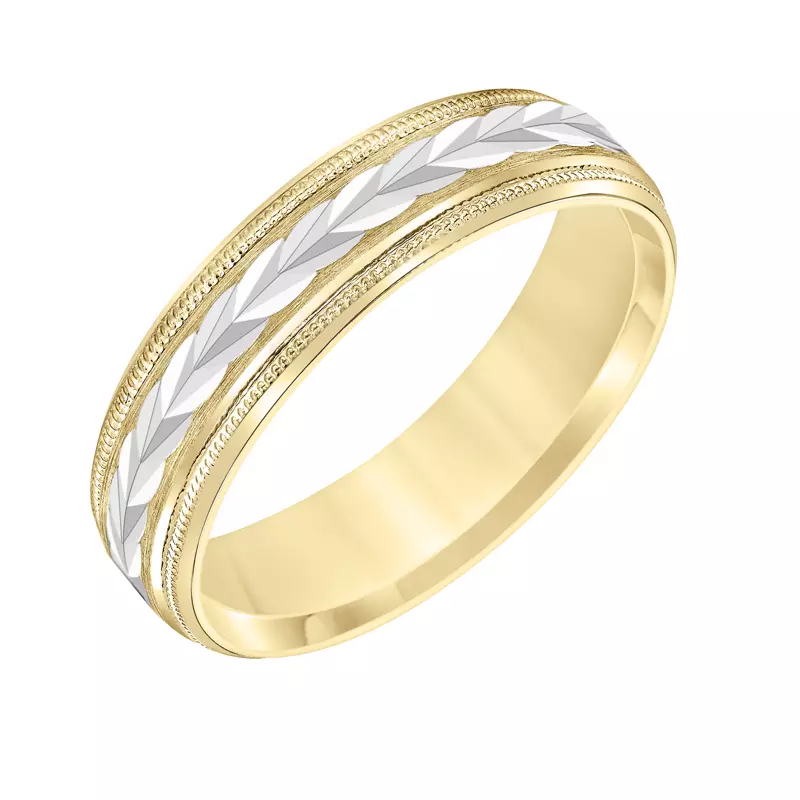 14K Yellow Gold Low Dome Carved Band With Swiss Cuts And Milgrain (6.0mm)