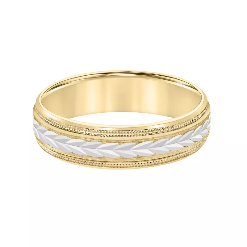 14K Yellow Gold Low Dome Carved Band With Swiss Cuts And Milgrain (6.0mm)