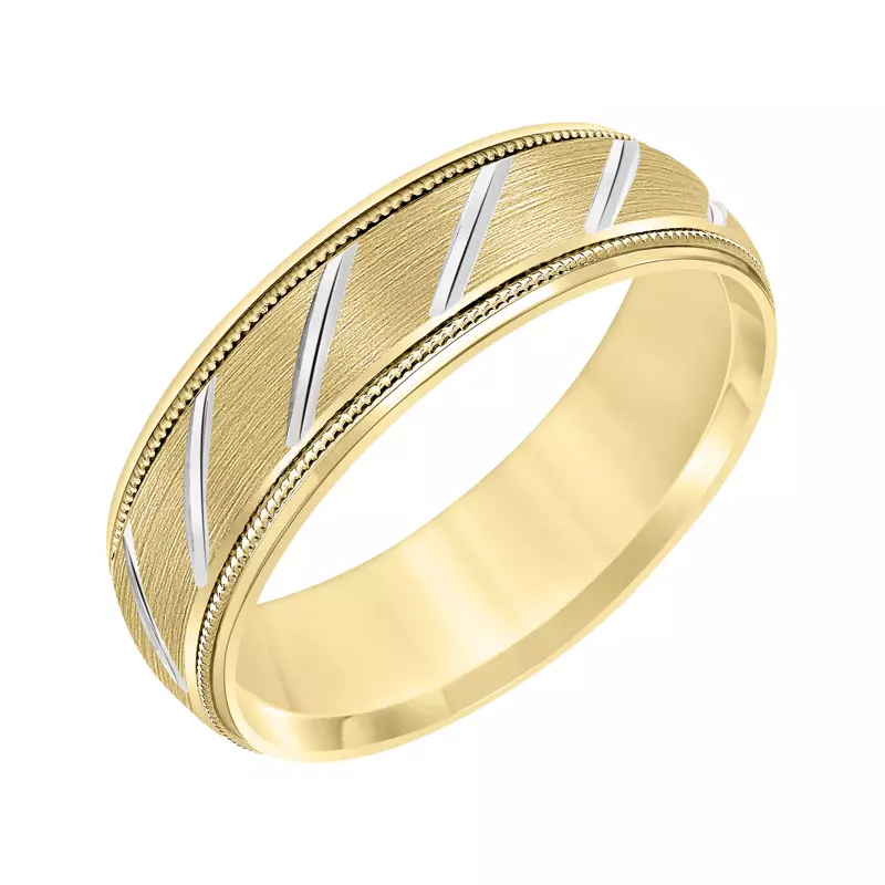 14K Yellow Gold Two-Tone Carved Brush Swiss Diagonal Cut Band (6.5mm)