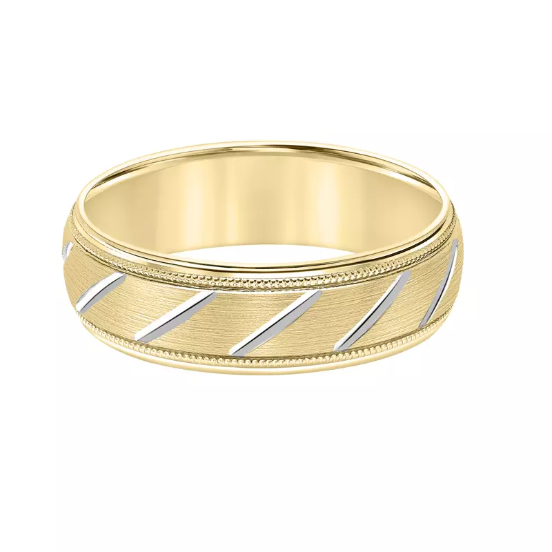 14K Yellow Gold Two-Tone Carved Brush Swiss Diagonal Cut Band (6.5mm)
