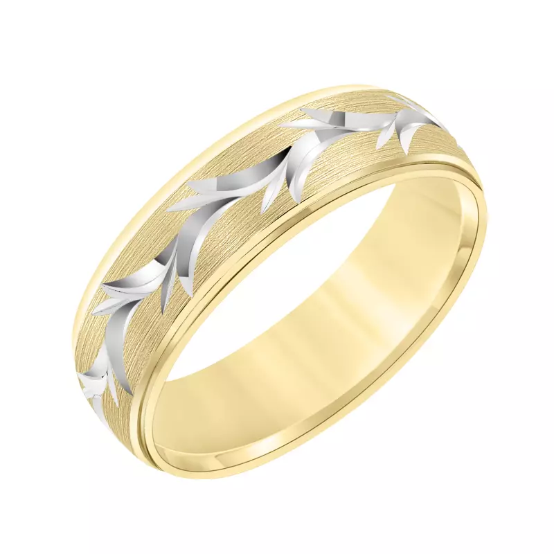 Two-Tone Carved Brushed Band With Swiss Cut Design (6.5mm)