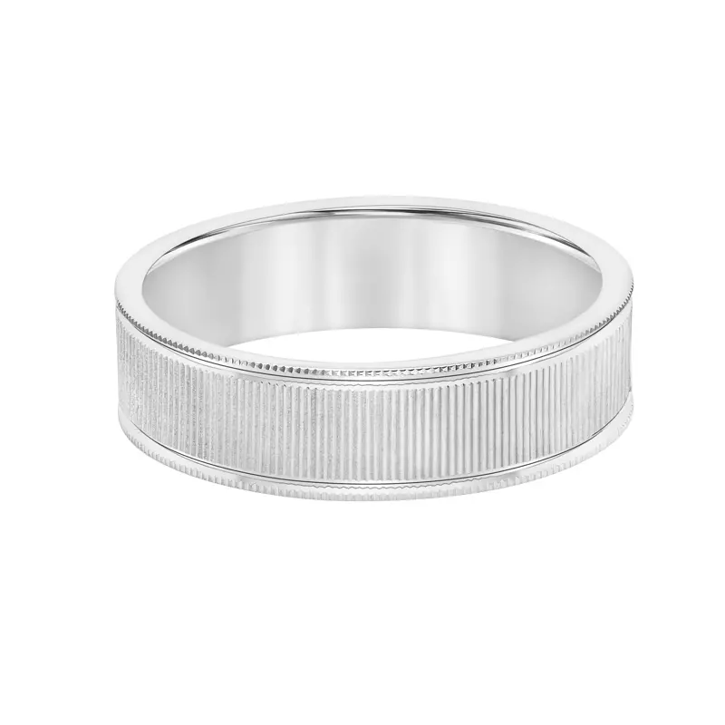 14K White Gold Serrated Carved Brushed Band (6mm)
