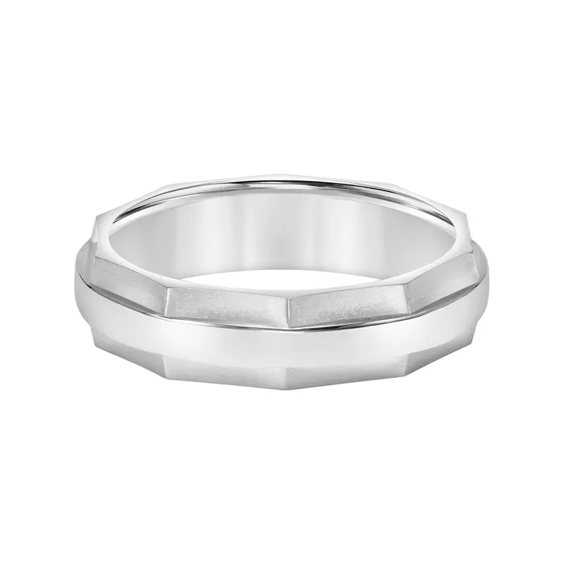 14K White Gold Faceted Beveled Edge Brushed Band (6mm)