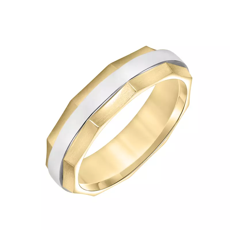 14K Yellow Gold Faceted Beveled Edge Brushed Band (6mm)