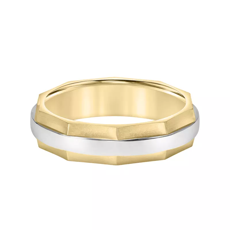 14K Yellow Gold Faceted Beveled Edge Brushed Band (6mm)