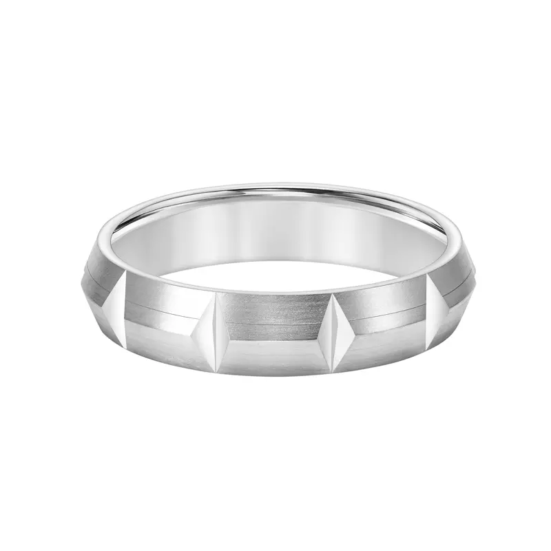 14K White Gold Brushed Knife Edge And Carved Band (6mm)