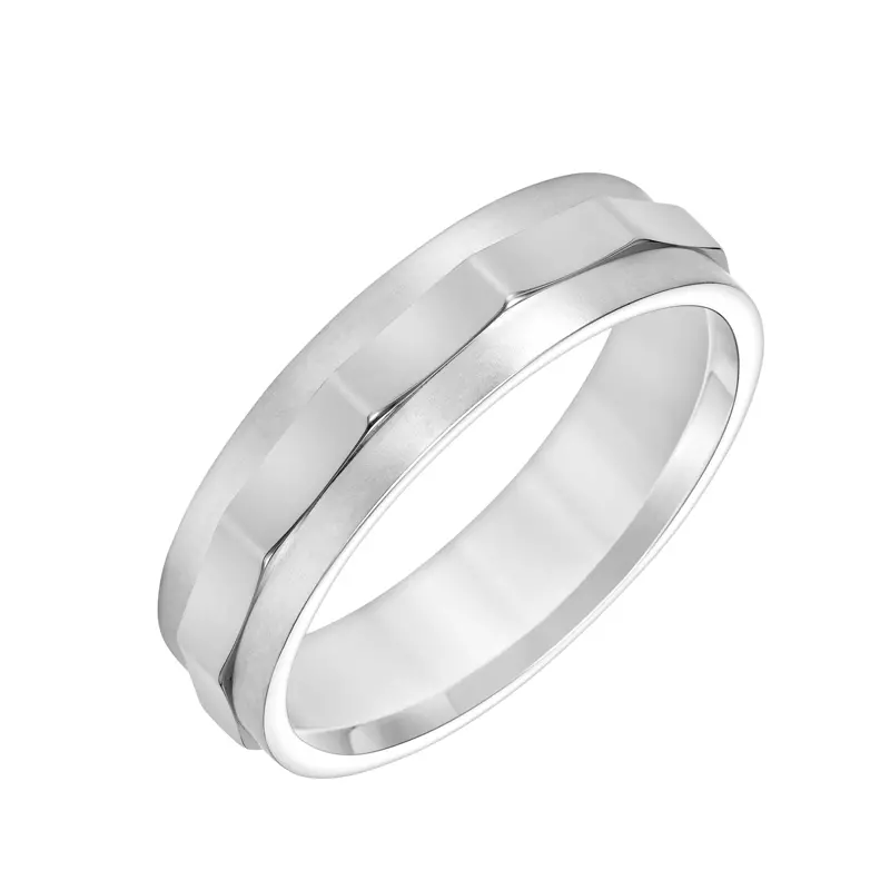 14K White Gold Faceted Flat Edge Carved Band (6mm)
