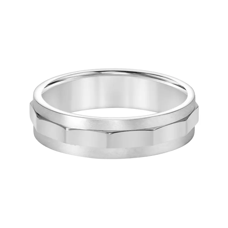 14K White Gold Faceted Flat Edge Carved Band (6mm)