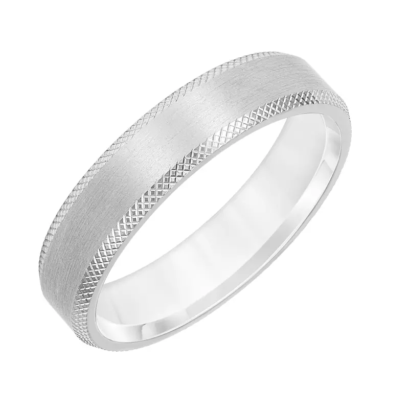14K White Gold Brushed Band With Knurled Bevel Edges (5mm)