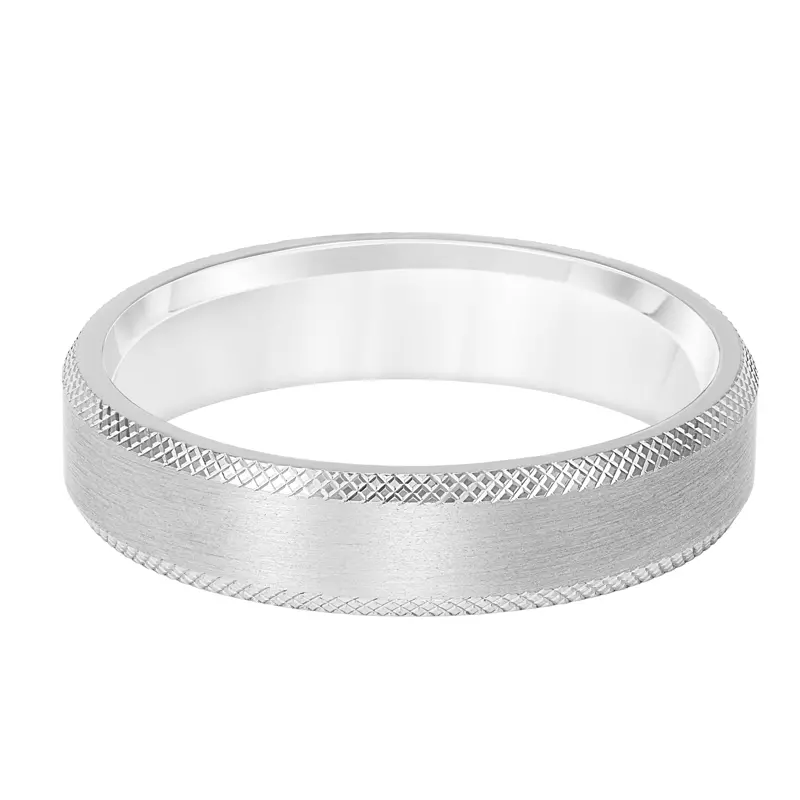 14K White Gold Brushed Band With Knurled Bevel Edges (5mm)