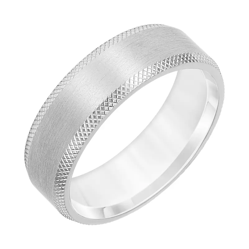 14K White Gold Brushed Band With Knurled Bevel Edges (7mm)