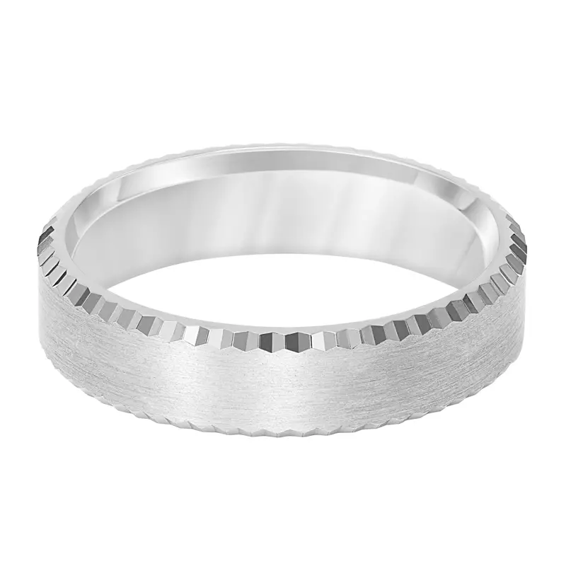 14K White Gold Brushed Finish With Polished Zigzag Edge (5mm)
