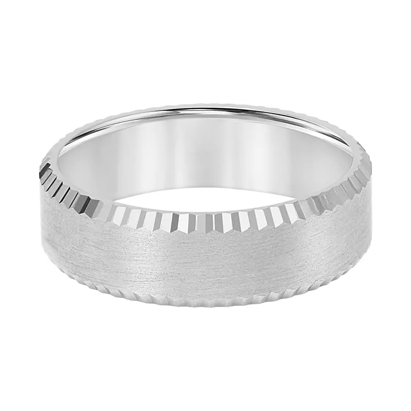 14K White Gold Brushed Finish With Polished Zigzag Edge (7mm)