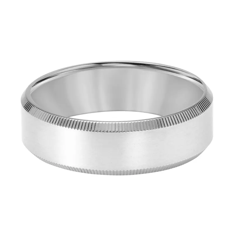 14K White Gold Brushed Finish With Polished Coin Edge Band (7mm)