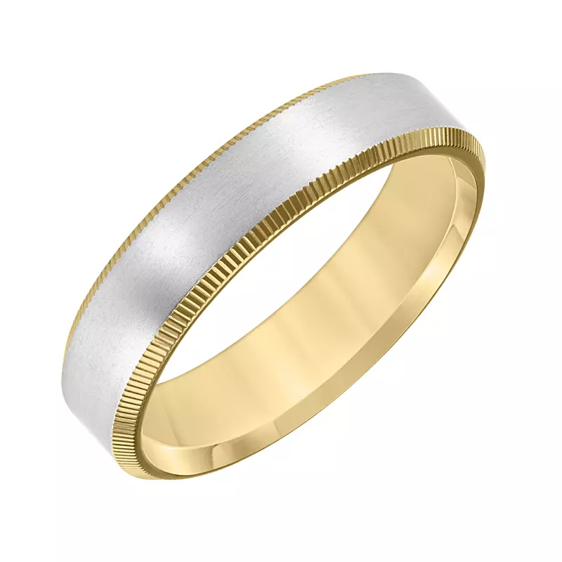 14K Yellow Gold Two-Tone Brushed Finish With Polished Coin Edge Band (5mm)