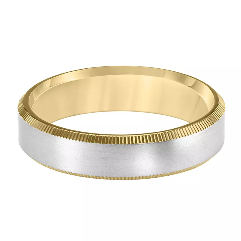 14K Yellow Gold Two-Tone Brushed Finish With Polished Coin Edge Band (5mm)