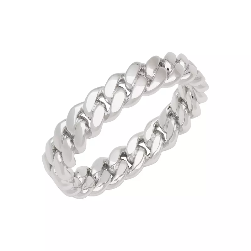 14K White Gold Cuban Link Polished Band (5mm)