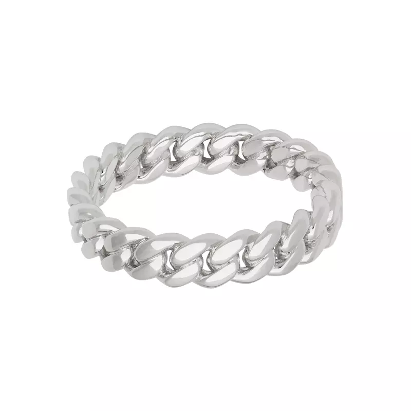 14K White Gold Cuban Link Polished Band (5mm)
