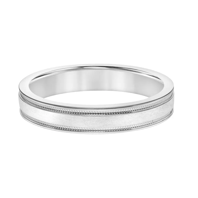 14K White Gold Brushed Band With Carved Sides (4mm)