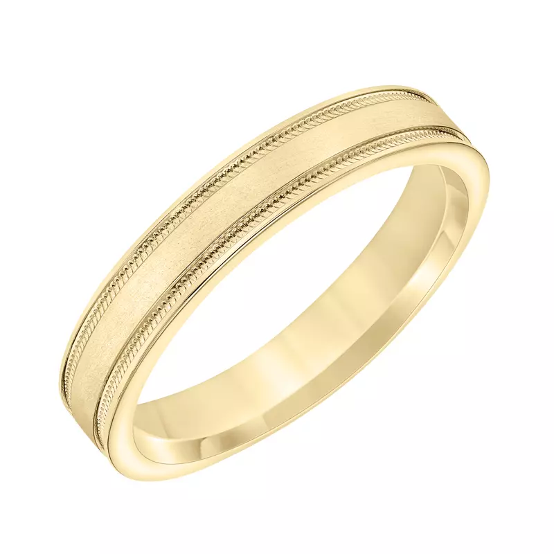14K Yellow Gold Brushed Band With Carved Sides (4mm)