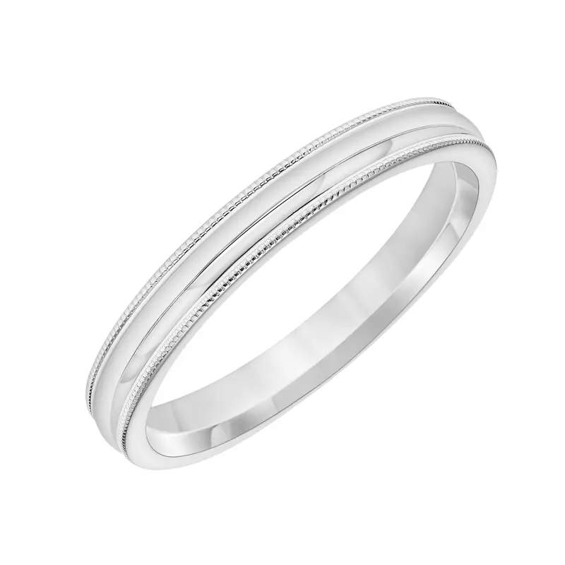 14K White Gold Low Dome Milgrain Edge Band (3mm)