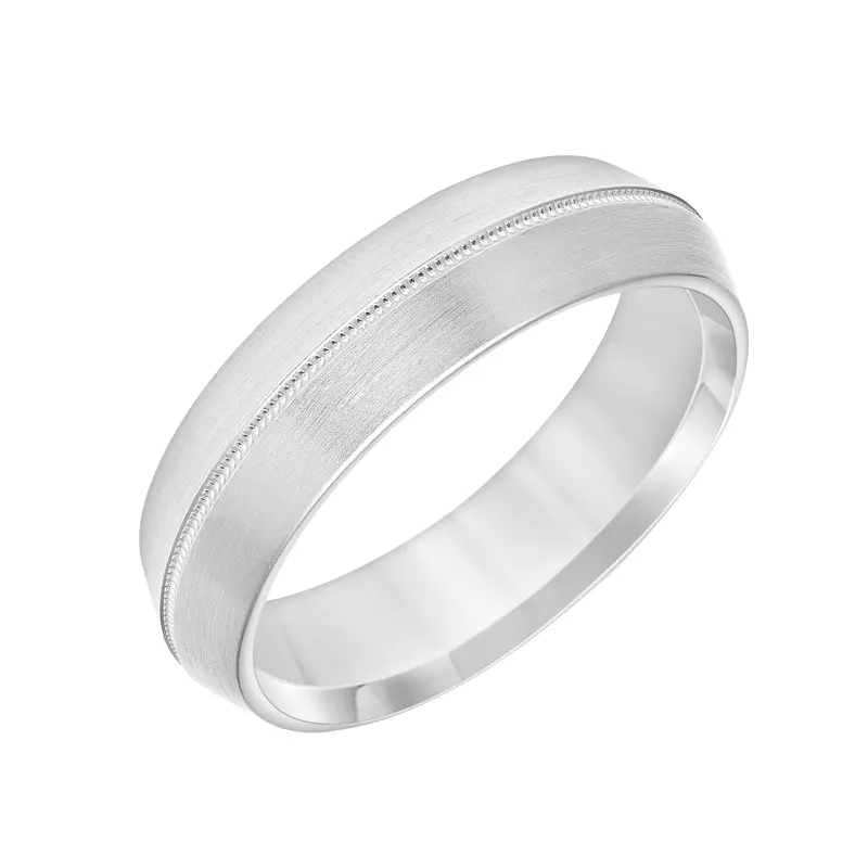 14K White Gold Brushed Incline Milgrain Band (6mm)