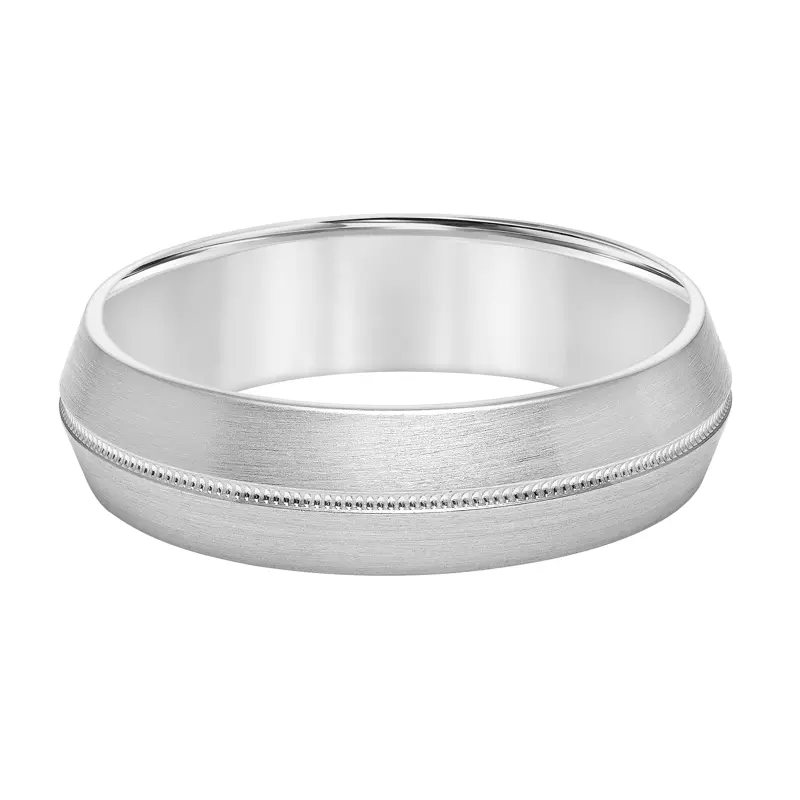14K White Gold Brushed Incline Milgrain Band (6mm)