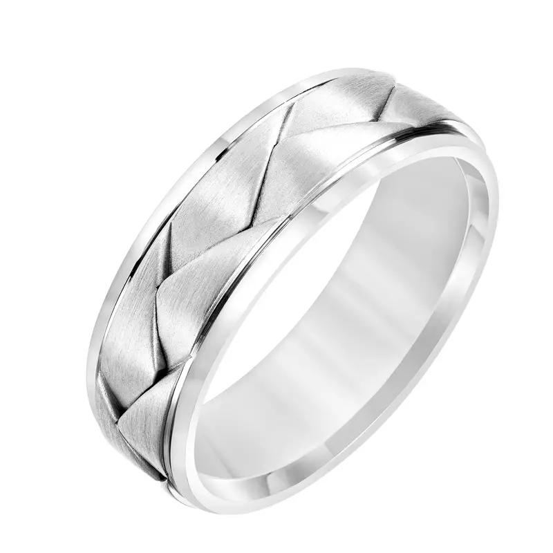 14K White Gold Brushed Wide Braid With Polished Edges (7mm)