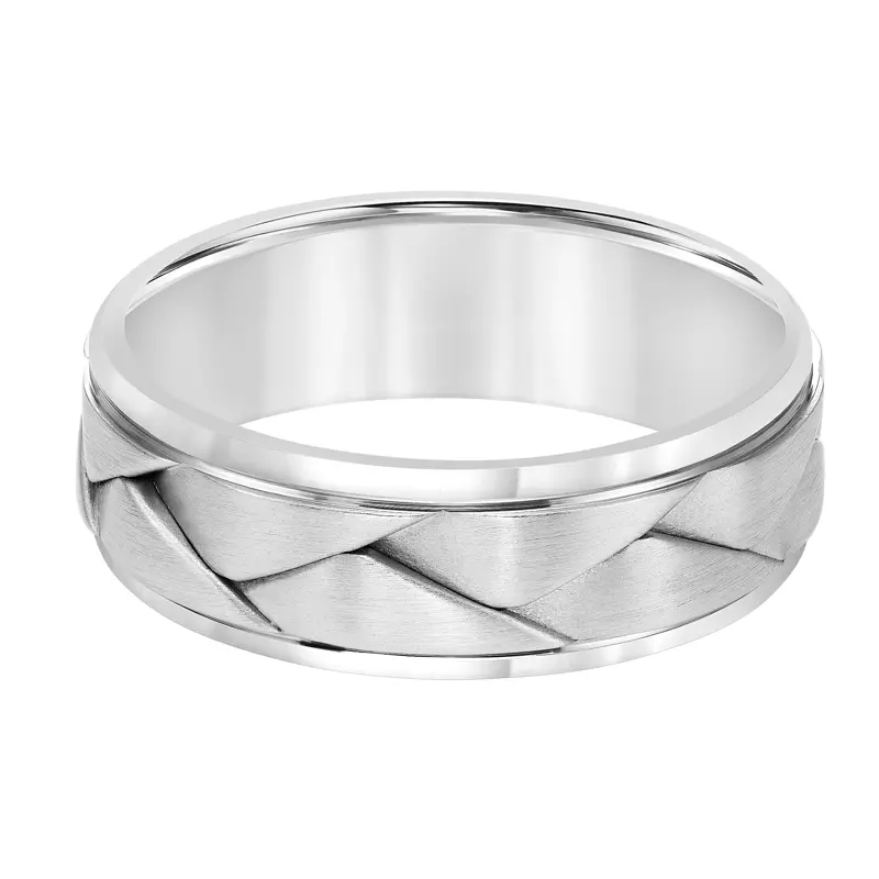 14K White Gold Brushed Wide Braid With Polished Edges (7mm)