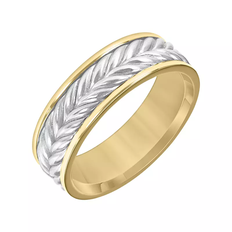 14K Yellow Gold Two-Tone Chevron Braided Band With Raised Edge (7mm)