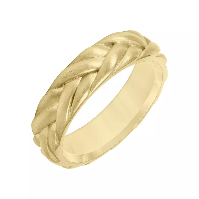 14K Yellow Gold Brushed Finish Double Braid With Polished Edge Band (6mm)