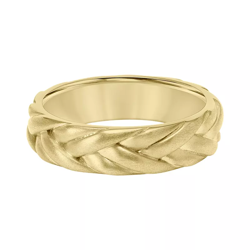 14K Yellow Gold Brushed Finish Double Braid With Polished Edge Band (6mm)
