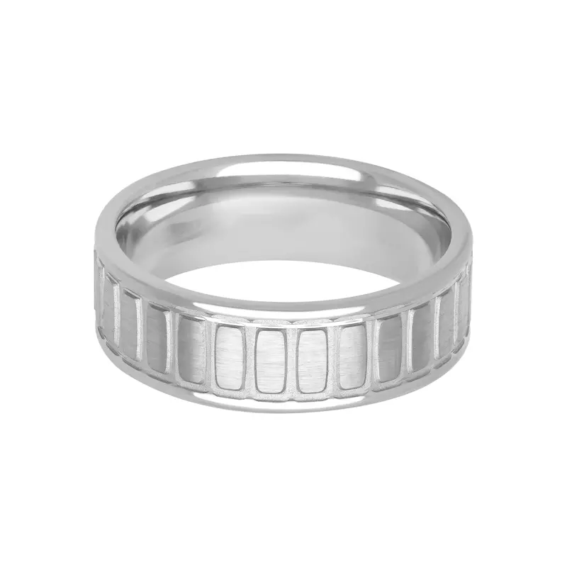 14K White Gold Multi-Textured Square Geometric Cut Polished Edge Band (7mm)