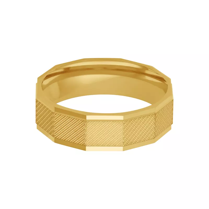 14K Yellow Gold Textured Diamond Cut Detailing With Faceted Edge Band (6.5mm)