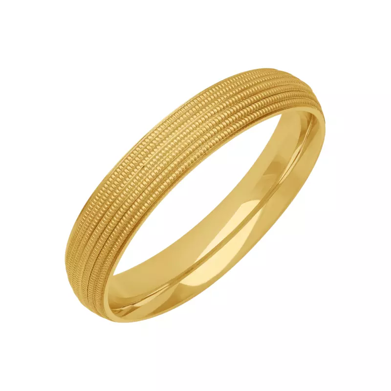 14K Yellow Gold Etched Pattern Low Dome Edge Band (4.5mm)